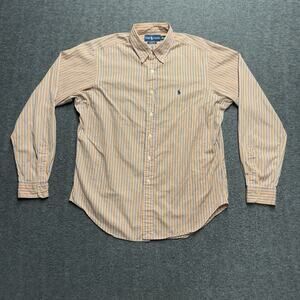 Ralph Lauren Classic Fit Shirt Mens 16.5 36/37 Orange Striped Long Sleeve Cotton